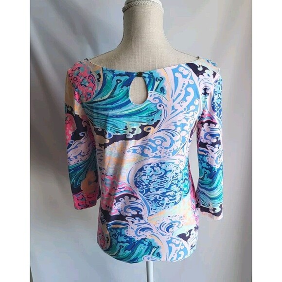 Lilly Pulitzer All that she wants Waverly Multicolor Floral 3/4 Sleeves Blouse S - Picture 2 of 8